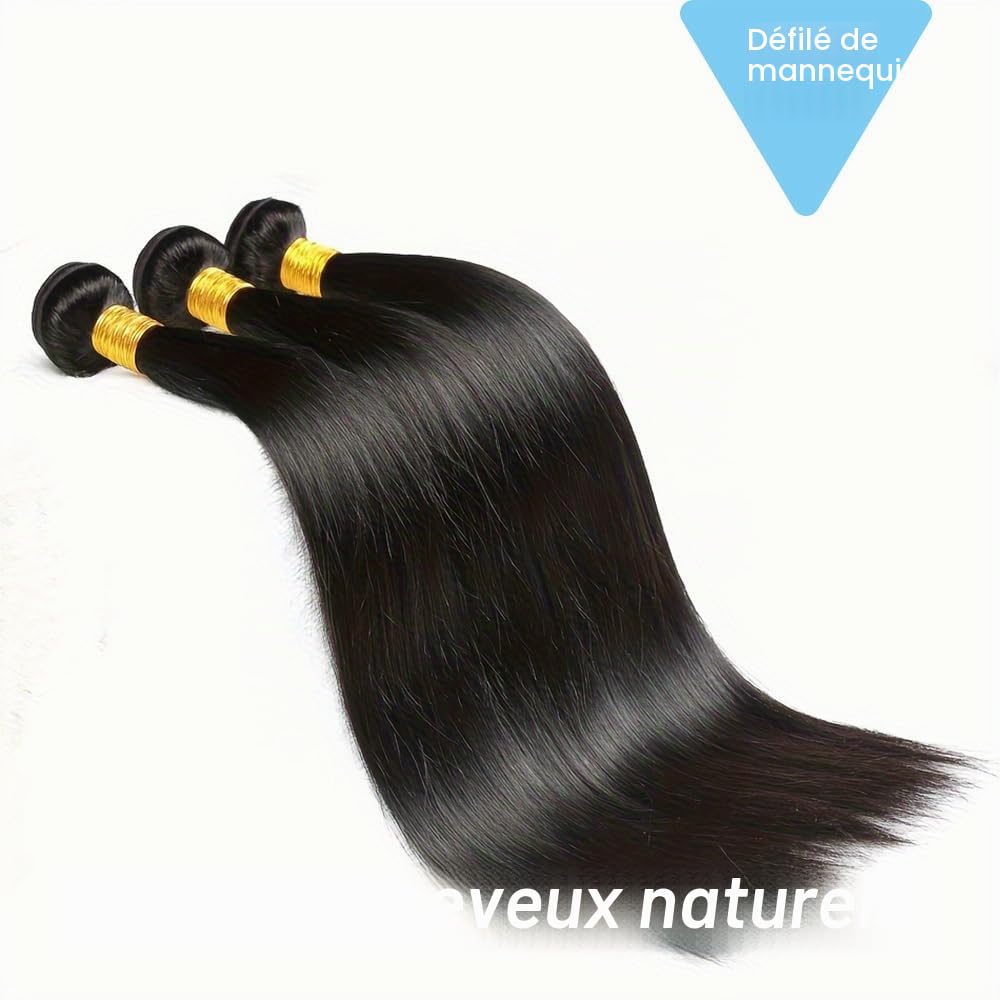 Tissage Naturel Cheveux Humain en lot 3 Bundles Human Hair Mèches Tissage Brésilien Straight Double Weft Naturelle Couleur 14 16 18 Pouces(Total 210g)