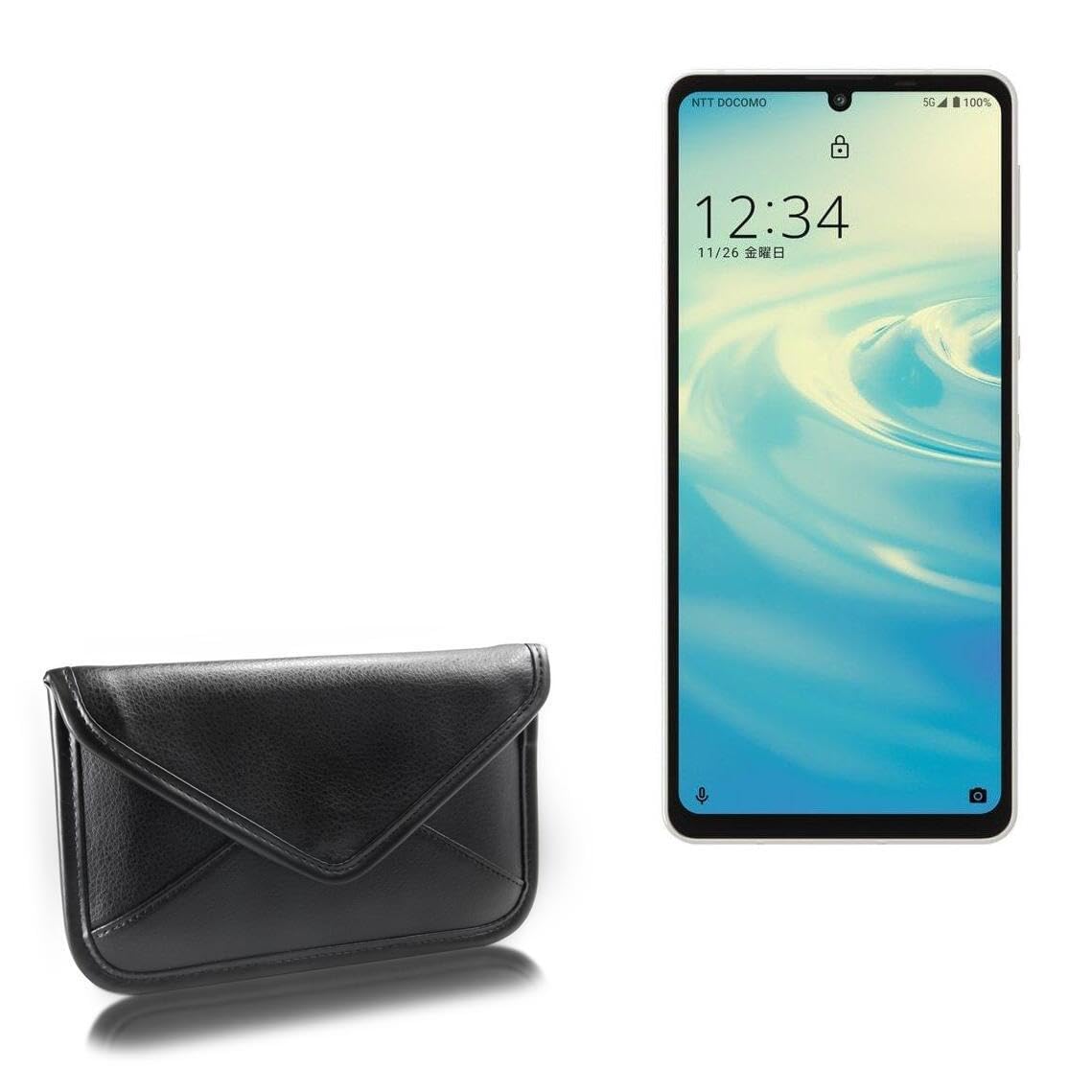 BoxWave Case Compatible with Sharp Aquos Sense6s - Elite Leather Messenger Pouch, Synthetic Leather Cover Case Envelope Design - Jet Black