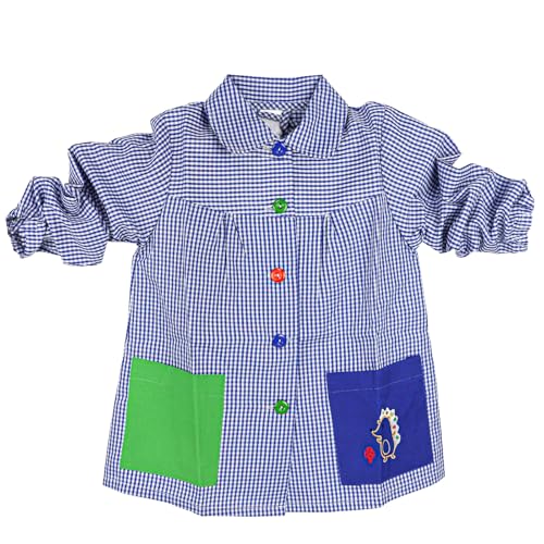 SHAFIER Babi Escolar Bata Escolar Infantil Niño o Niña para Guarderia y Colegio Cuadrado con Botoens (FR/ES, Edad, 2 años, 3 años, Regular, Azul)