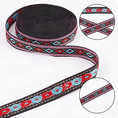 GORGECRAFT 10m Ethnic Jacquard Ribbon Embroidered Ribbon 10mm Wide Red Blue Geometric Rhombus Woven Trim Fringe or DIY Sewing Craft Clothing Embellishment Handmade Bag Decoration - Image 4