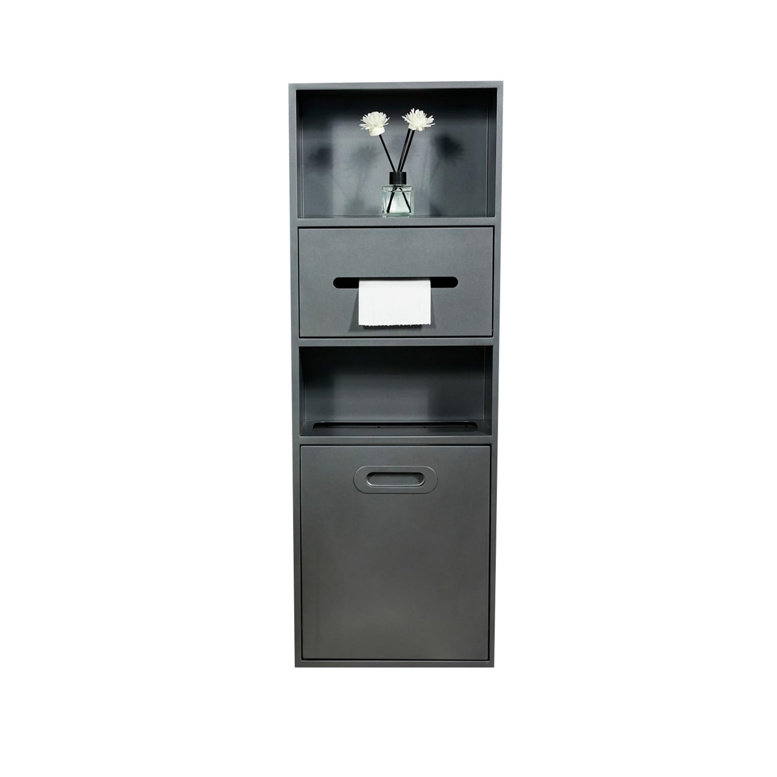 Mensola integrata per bidone della spazzatura in acciaio inossidabile, per carta igienica e articoli da toeletta, ripiano portaoggetti integrato, grigio, 30 x 86 x 14 cm