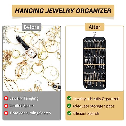 Oudizz Dual-sided Jewelry Organizer, Hanging Jewellery Organiser with Dustproof Cover and Rotating Metal Hook - Image 2