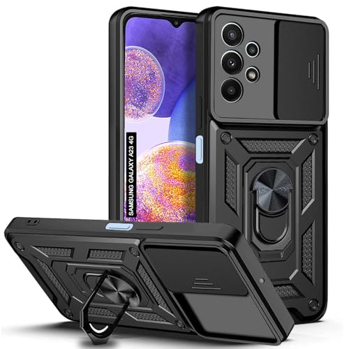 Image of AESTMO Tough Armor Samsung Galaxy A23 4G / 5G Bumper Back Case Cover | Ring Holder & Sliding Camera Shield Cover | 360 Degree Protection Back Case Cover for Samsung Galaxy A23 (Black)