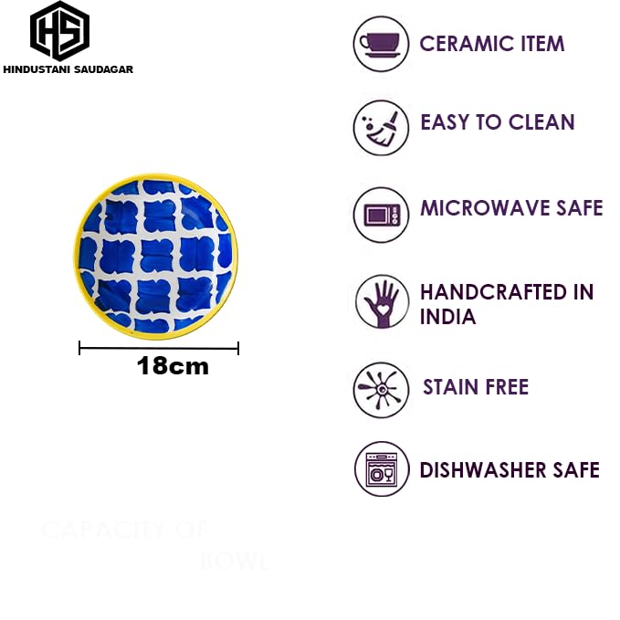 Image of HS HINDUSTANI SAUDAGAR Blue Umrao Quarter Ceramic Plates Sets of 4 dinnerware Sets Plates for Dinner Pasta Lunch thali & Dinner Set Handcrafted Ideal Kitchen Design for Daily Use and Gifting