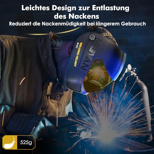 MIGVAN Schweißhelm Automatik 0,1 ms Abdunkelung,True-Color Schweißmaske, 100×82 mm Sichtfeld, Solar Batterie, Welding Mask, DIN 4/5-9/9-13, Schweisshelme für MIG TIG MMA ARC Schleifen H21