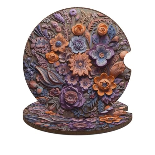 Portavasos para auto con diseño floral relieve, 2 unidades miniatura 1