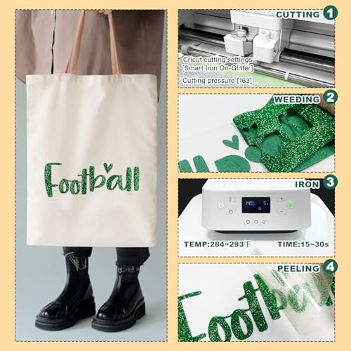 Image of Glitter Iron On 12in X 8ft (Green), HTV Heat Transfer Vinyl | Glitter HTV Easy to Cut & Weed, Glitter All Cutter Machine for Heat Vinyl Design, Glitter Iron on Vinyl for Cricut Machine