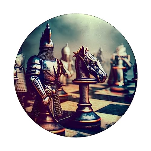 Chess pieces in medieval armor, Chess AI art PopSockets Swappable PopGrip, Black - Image 3