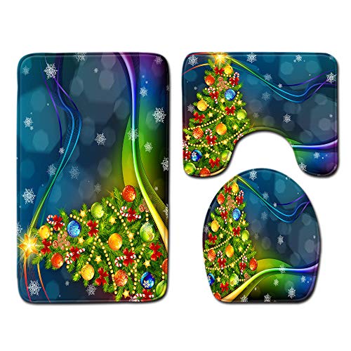 Claean-Acces-Home Toilettendeckelbezug 3 Stück/Set Frohe Weihnachten rutschfeste Badezimmer Pad Bodenmatte Teppich Saugfähig Sockel Teppich Deckel Toilettendeckel Dekor Bad Set-Nr. 8_50X80Cm 3St