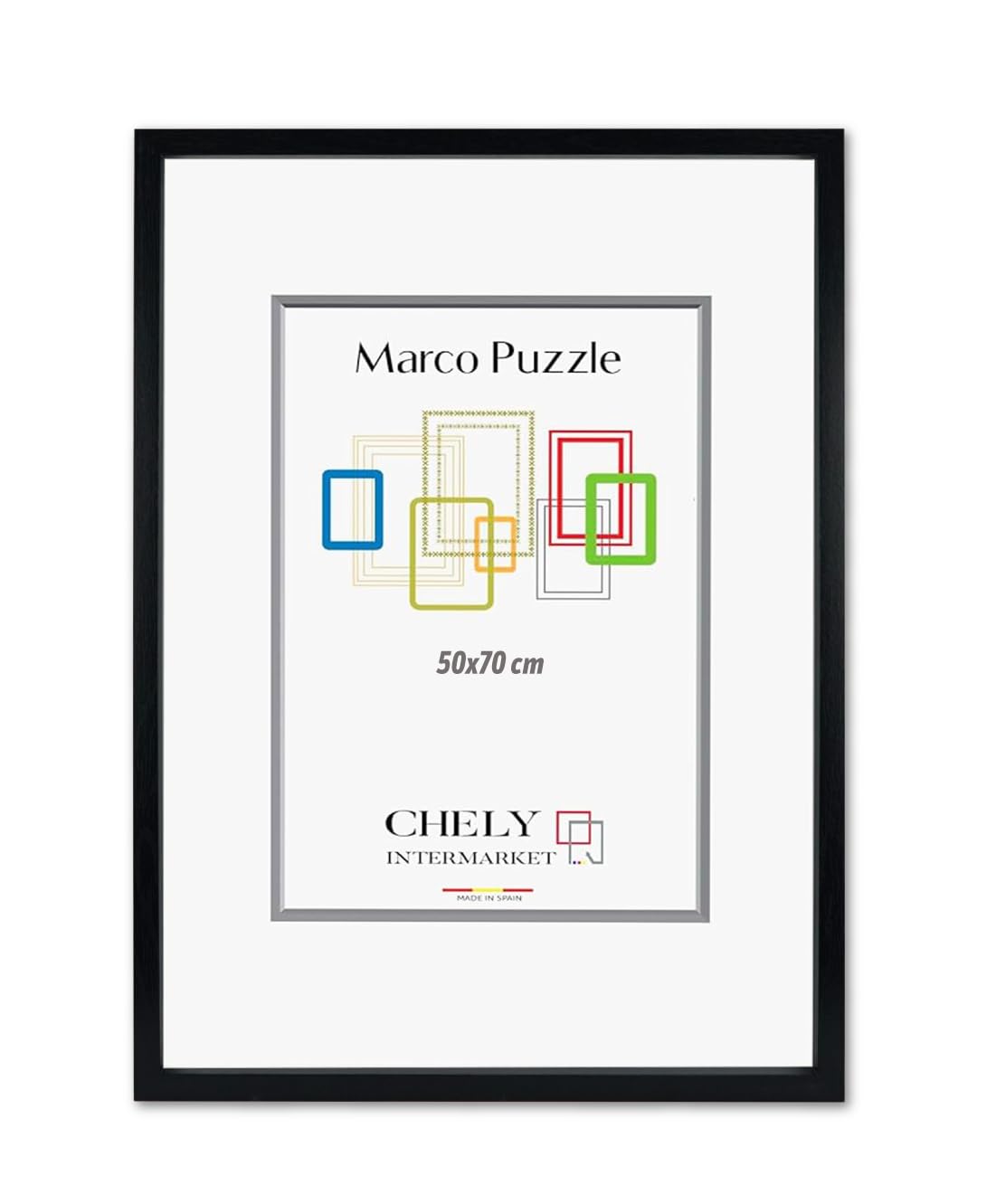 CHELY INTERMARKET Marco de Puzzle 50x70cm (Negro) MOD-295 Hecho de Madera, moldura de 3cm, ideal para foto o poster