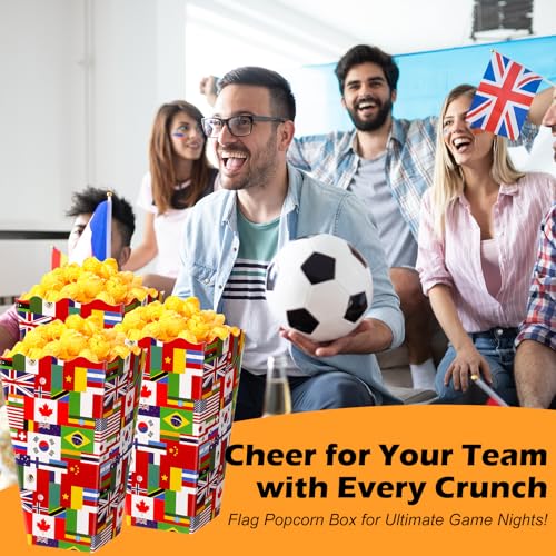Image of SiliFine 24 Pcs International World Flags Popcorn Boxes for Movie Night, Around the World Party Supplies, Multicultural Decorations Popcorn Containers, Sport Party Travel Trip Retirement Supplies
