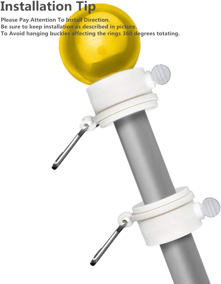 Tangle Free Flag Pole Mounting Ring Clip - Rotating Flapole Mounting Rings with Metal Clips 360 Degree Free Rotating Adjustable Fasteners 1 Pair (Black 1.26 Inch)