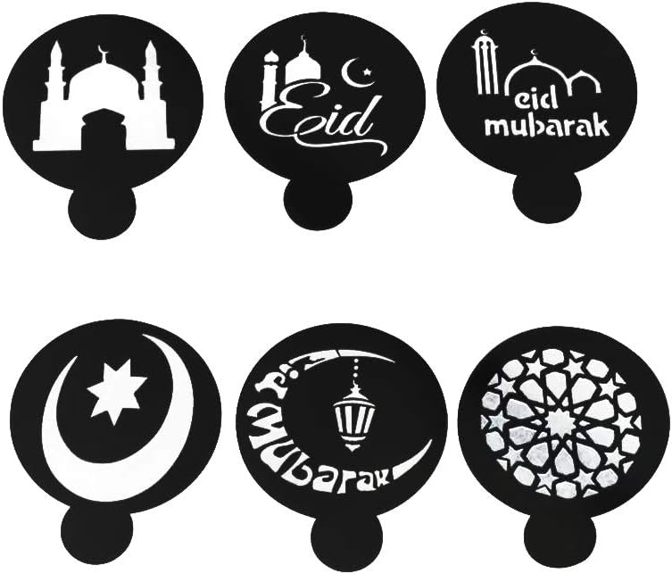 Set of 6 Eid Mubarak Coffee/Cake/Biscuit Islamic Themed Stencils. Perfect for Cake, Coffee, Tea Lovers. UK Seller