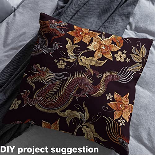 Dragon Fabric by The Yard Oriental Chinese Style Dragon Upholstery Fabric for Chairs Embroidery Design Floral Jungle Animal Decorative Waterproof Outdoor Fabric 5 Yards,(L460*W150cm) Brown Black - Image 2