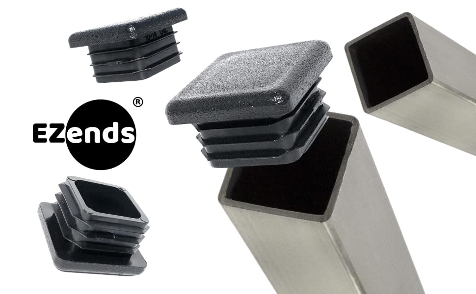 Image of Premium Grade 1 Inch (10-14 Gauge) Durable Polyethylene Square Tubing End Caps (10 PK) Black Plastic Square Plugs