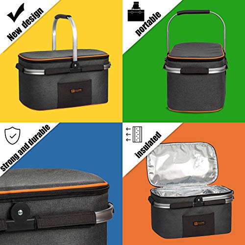 ALLCAMP Insulated Picnic Basket Portable Cooler Bag for Travel, Shopping, Camping (Medium Jet Gray) - Thumbnail 4
