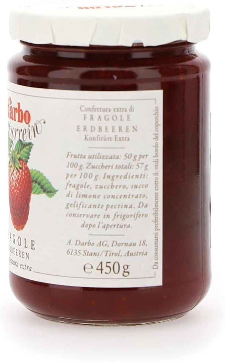 Darbo, Confetture Extra di Fragole, Marmellata con Frutta di Alta Qualità, Ideale per la Colazione, Senza Conservanti e Senza Glutine, Formato Convenienza, Confezione da 6 Vasetti da 450 g