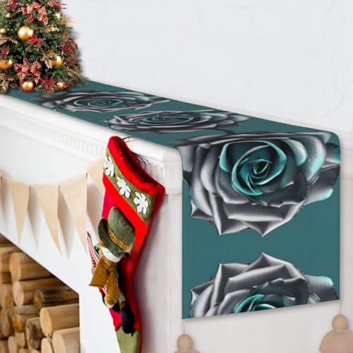 Chemin de table roses gris sarcelle pour protéger et embellir une table basse de ferme - 7