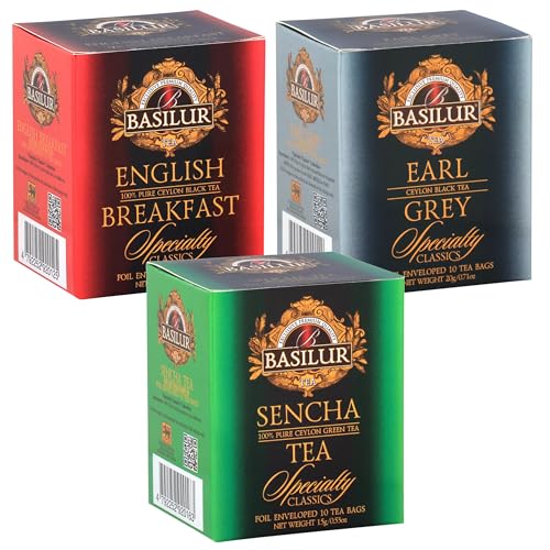BASILUR Coffret thés Classiques en sachets - Earl Grey, Sencha, English Breakfast, 3x10 sachets