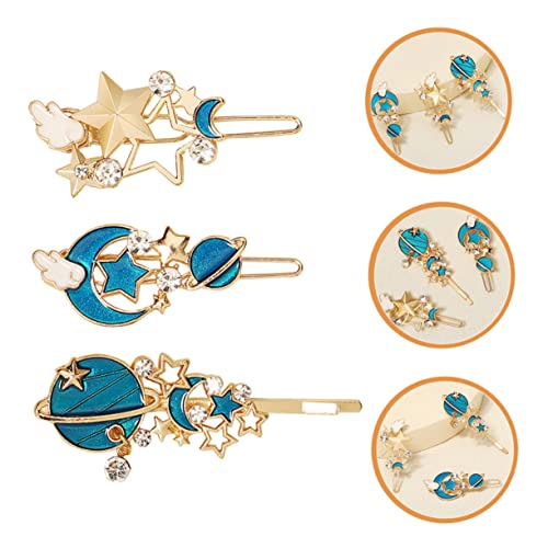 Beatifufu W4QTG31RJH001ZFS207ZK6XZR 3Pcs Gold Rhinestone Vintage Geometric Hair Accessories - Moon Star Snap Barrettes And Side Clips thumb #7