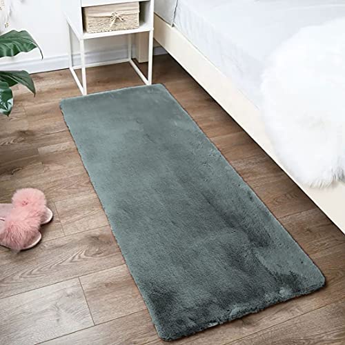 Image of Luxe Home Rabbit Fur Soild RunnerSuper Soft, Anti-Slip, Washable, Rectangle, for Livingroom Rug, in Bedroom Bedside Runner (Seige, 2x5 Feet)