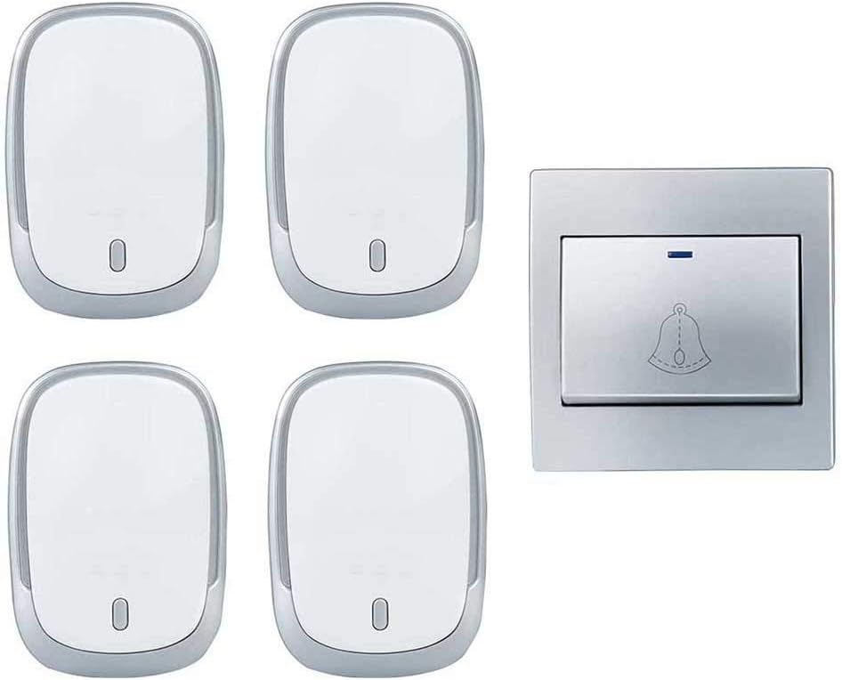 Wireless Doorbell Waterproof, 300M Transmission Range Ac Wall Plug-in Cordless Doorbell, 1 Transmitter 4 Receivers, 36 Music Ringtones/Flashing Reminders / 4 Volume Levels,Gold,S,Gold