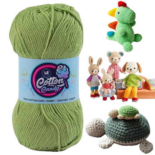 Image of NESTNHAVEN Cotton Candy 100% Cotton Yarn - (100g, 185 Meters) - Luxury Yarn for Crochet, Amigurumi, Embroidery, Toys, Garments, Flowers and Hobby, Projects. (Pista Green)
