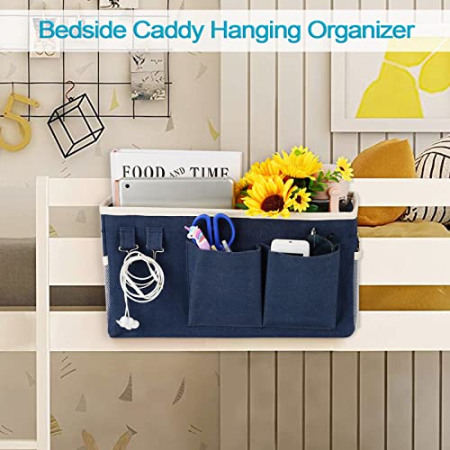 Image of Loghot Bedside Caddy /Bedside Storage Bag Hanging Organizer for Bunk and Hospital Beds,Dorm Rooms Bed Rails,Can be Placed Glasses,Books,Mobile Phones,Keys (2pc Navy Blue)