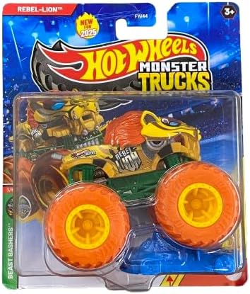 Hot Wheels Monster Trucks Beast Bashers Rebel Lion, 3/6 Series, with Crushed Car