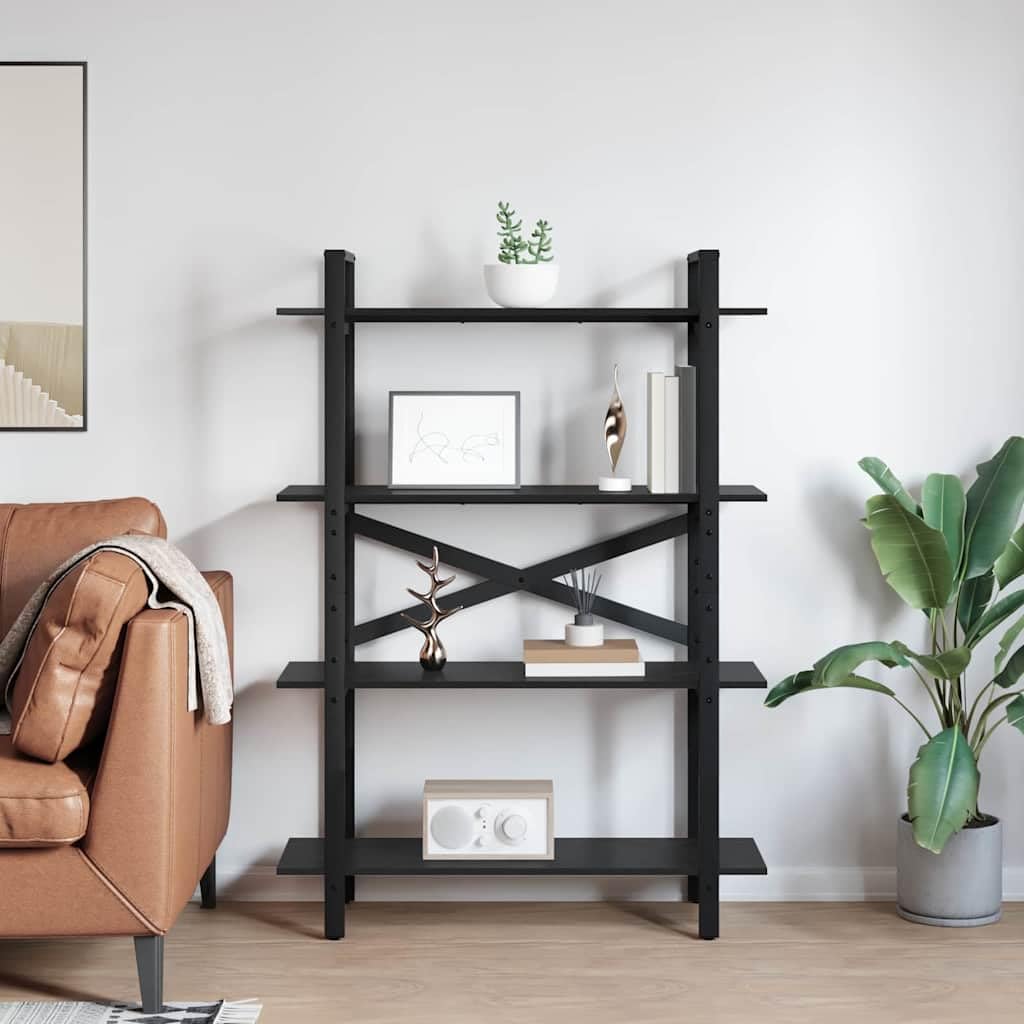 Libreria a 4 ripiani in legno con telaio in acciaio, 100 x 33,5 x 140 cm, autoportante, stabile, per soggiorno, studio, camera da letto