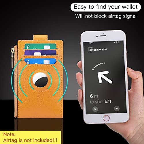 FALAN MULE Ladies AirTag Wallet Genuine Leahter RFID Blocking Bifold Credit Card Holder Zipper Purse - Image 3