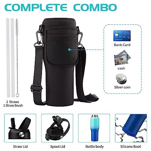 Image of 32 OZ Stainless-steel Insulated Water Bottles - Cold 48H & Hot 24H, Leak-Proof Metal Water Flask with Sleeve, Protective Boot, BPA Free Vacuum Insulated 32 Oz Water Bottle Fits In Cup Holder