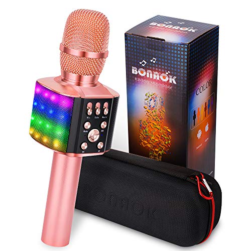 BONAOK Wireless Bluetooth Karaoke Microphone with controllable LED Lights, 4 in 1 Portable