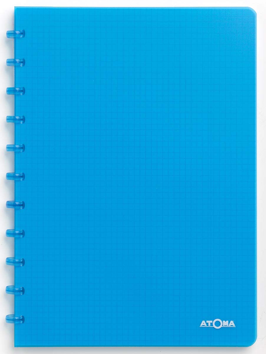 Atoma - Quaderno A4 con anelli - Quadrato 5 x 5 mm con margine - 72 fogli staccabili (144 pagine) - Copertina in polipropilene riciclabile - turchese trasparente