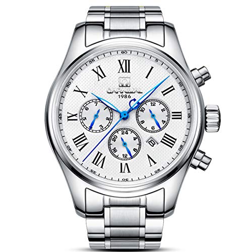 Preisvergleich Produktbild Carnival Herren Edelstahl wasserdichte Automatik Mechanische Analog Tourbillon Uhren Leuchtzeiger Kalender mit Edelstahl Metallarmband,Colord