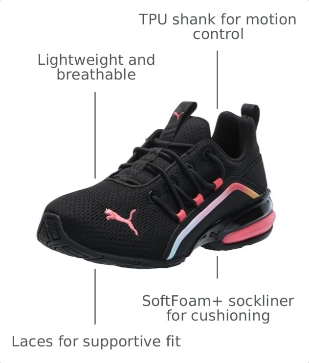 Image of PUMA Kids Boys Axelion Mesh Printed Fade Lace Up Sneakers Shoes Casual - Black, White