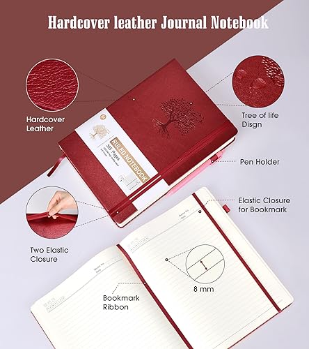 Image of Lined Journal Notebook, 365 Pages A4 Big Journals for Writing College Ruled Notebook, Hardcover Leather Journal for Women Men, Daily Notebook for Work, Note Taking, 100Gsm Thick Paper( 8.5 inch x 11 inchWine)