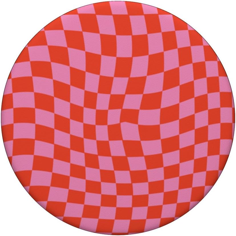 Classic Checkered Checker Checkerboard Wavy Pink Red PopSockets Adhesive PopGrip - Image 3