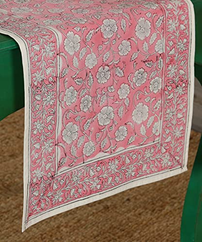 Image of Ravaiyaa - Attitude is everything Cotton Hand Block Printed Table Runner Bed Runner Table Bed Decor (Pink Floral)