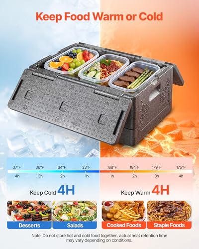 Image of VEVOR Collapsible Insulated Food Warmer, 40 Qt Non-Electrical Thermal Carrier, Lightweight and High-Rigidity EPP Hot Box, for Delivery, Transport, Catering BBQ Event, Keeps Warm /Cold 4 Hours (Gray)
