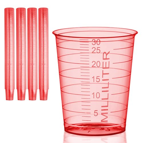 HaseMed Medizinbecher 30ml, graduiert, Kunststoffbecher für Medizin, Labor, Proben und Haushalt, hygienisch & vielseitig, 80 Stück im Set (Rot)