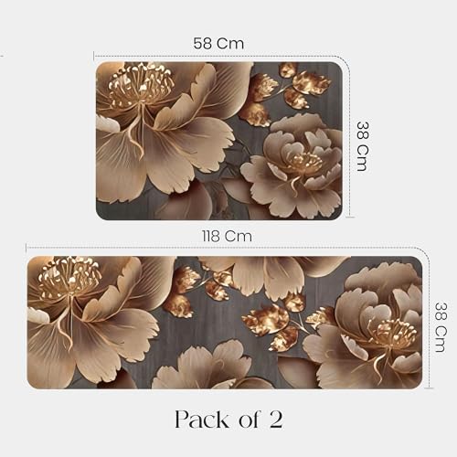 Image of Yellow Weaves- Non-Slip Kitchen Floor Mats, Water Absorbent, Rugs,Standing Rubber Mats for Kitchen, Office, Sink and Laundry Room Floral (Pack of 2)