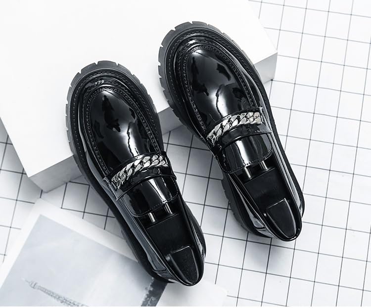 Men's Fashion Patent Leather Loafers Lug Sole Round Toe Platform Comfort Slip On Dress Shoes for Dating Work Prom Wedding4