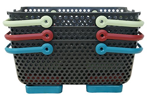 MV INDUSTRIE PV 003 920 Lot de 3 Paniers Plastique Gris/Tilleul/ Turquoise/Cerise 48 x 29 x 20 cm