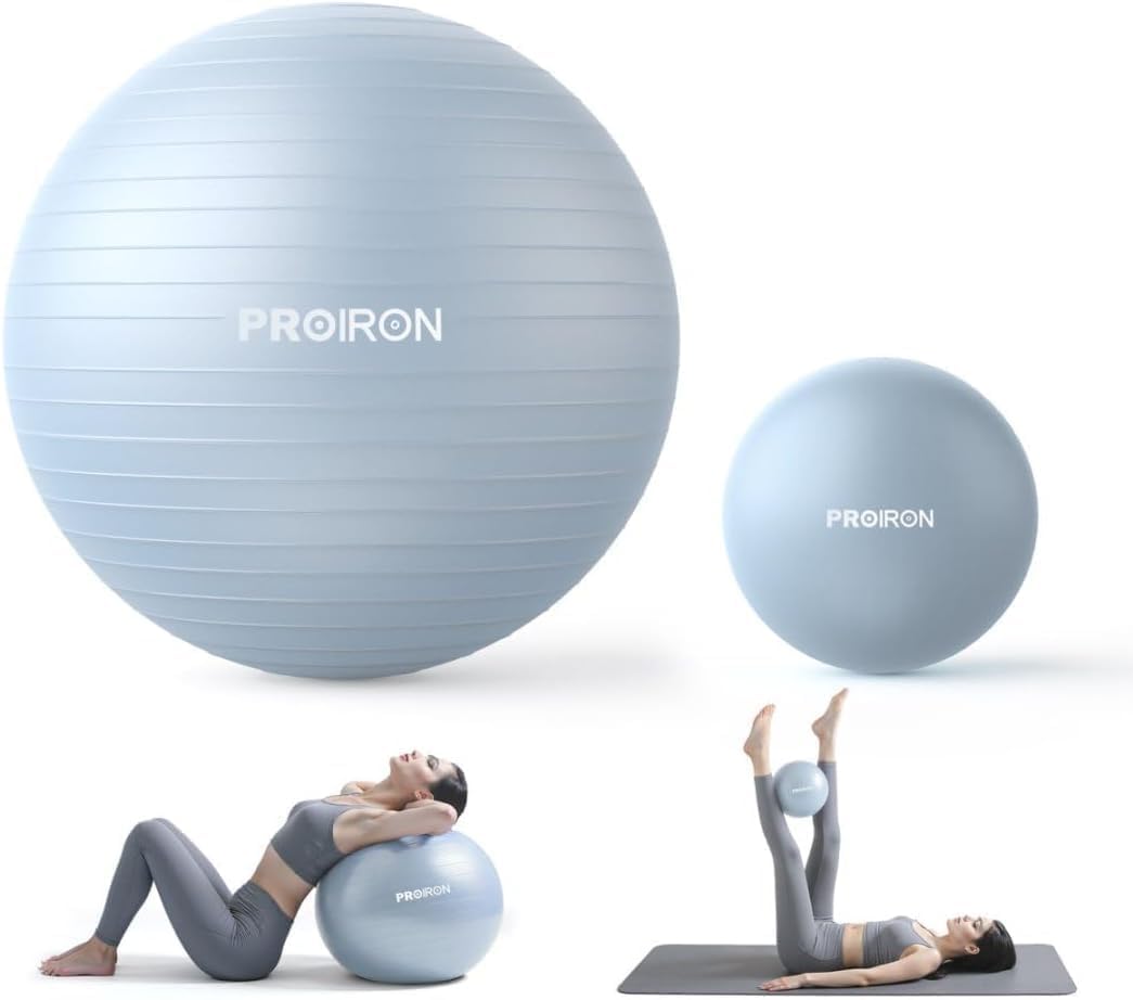 PROIRON Exercise Balls Set 2 in 1, Soft Pilates Ball 25cm & Pregnancy Yoga Ball Anti-Burst 55cm 65cm 75cm, Gym Swiss Balls with Pump for Labour, Fitness, Stability, Physio