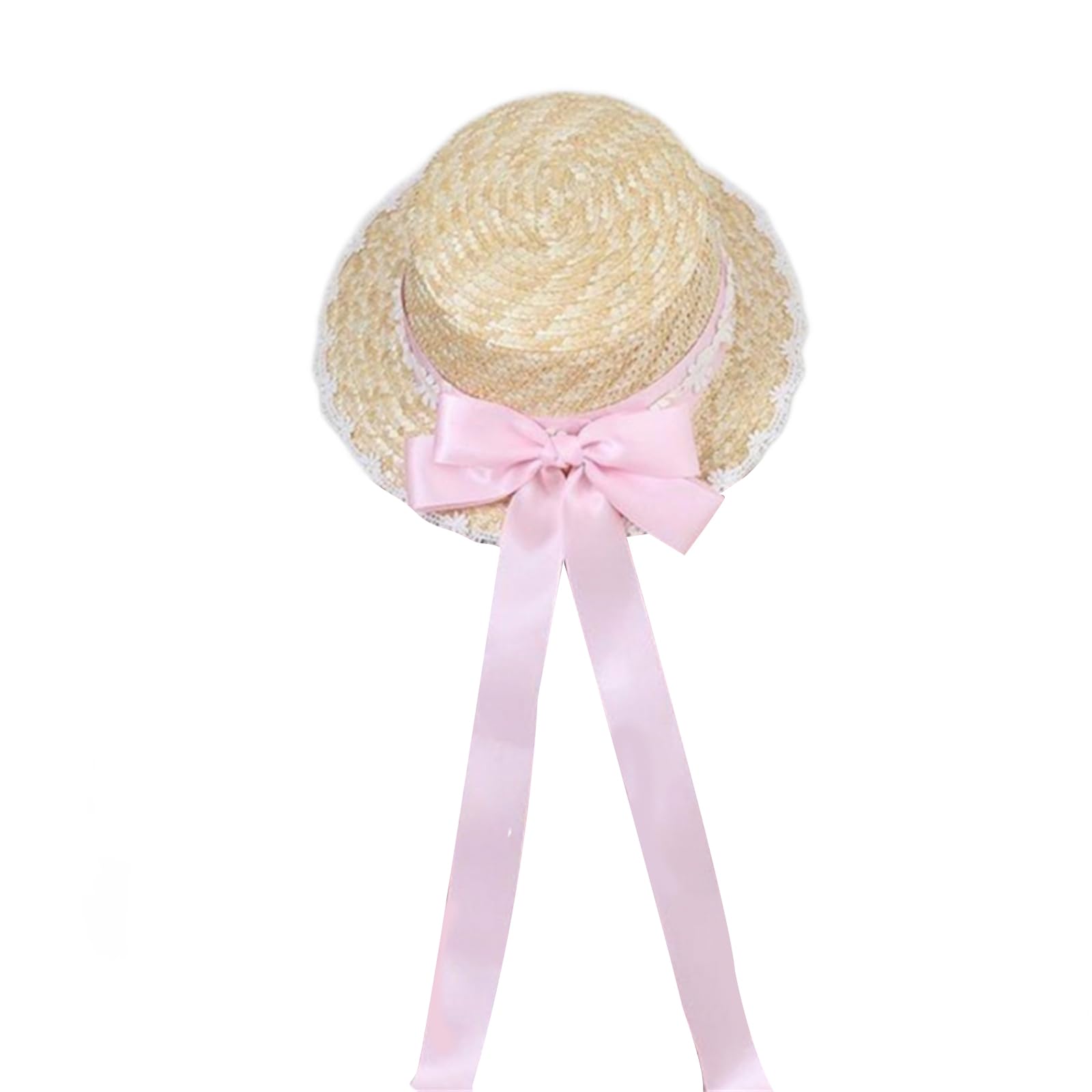 COSSIKA Sombrero para el Sol ala Ancha Sombrero de Paja para canotier Mujeres TeaParty Sombrero para el Sol Lazos Sombrero de Paja Cinta Sombrero de Paja Verano Playa Sombrero para el Sol