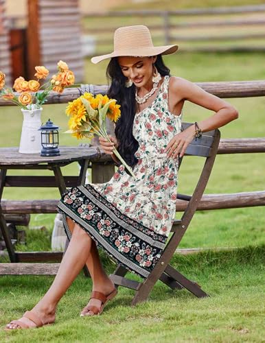 Image of Zeagoo Womens Summer Casual Crewneck Sleeveless Midi Dress with Pockets Tiered Flowy Swing A Line Sundresses