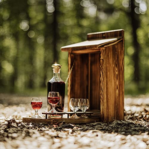 Alcohol Cage® Outdoor|Indoor - Holz Vogelhaus mit Platz für Flasche Schnaps 0.7 Liter und Glas Lustige Geschenke Männer für den Garten Zwitscherbox mit Minibar Geburtstag Vatertagsgeschenk, Braun