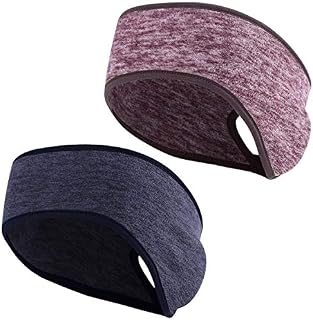 NATUCE 2 Pieces Running Headband Fleece Ear Warmers Headband with Ponytail Hole Thermal Ear Muffs for Sports Running Cycling Winter Headbands for Women Ladies Girls