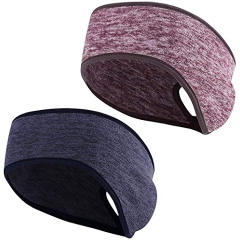 NATUCE 2 Pieces Running Headband Fleece Ear Warmers Headband with Ponytail Hole Thermal Ear Muffs for Sports Running Cycling Winter Headbands for Women Ladies Girls Cover